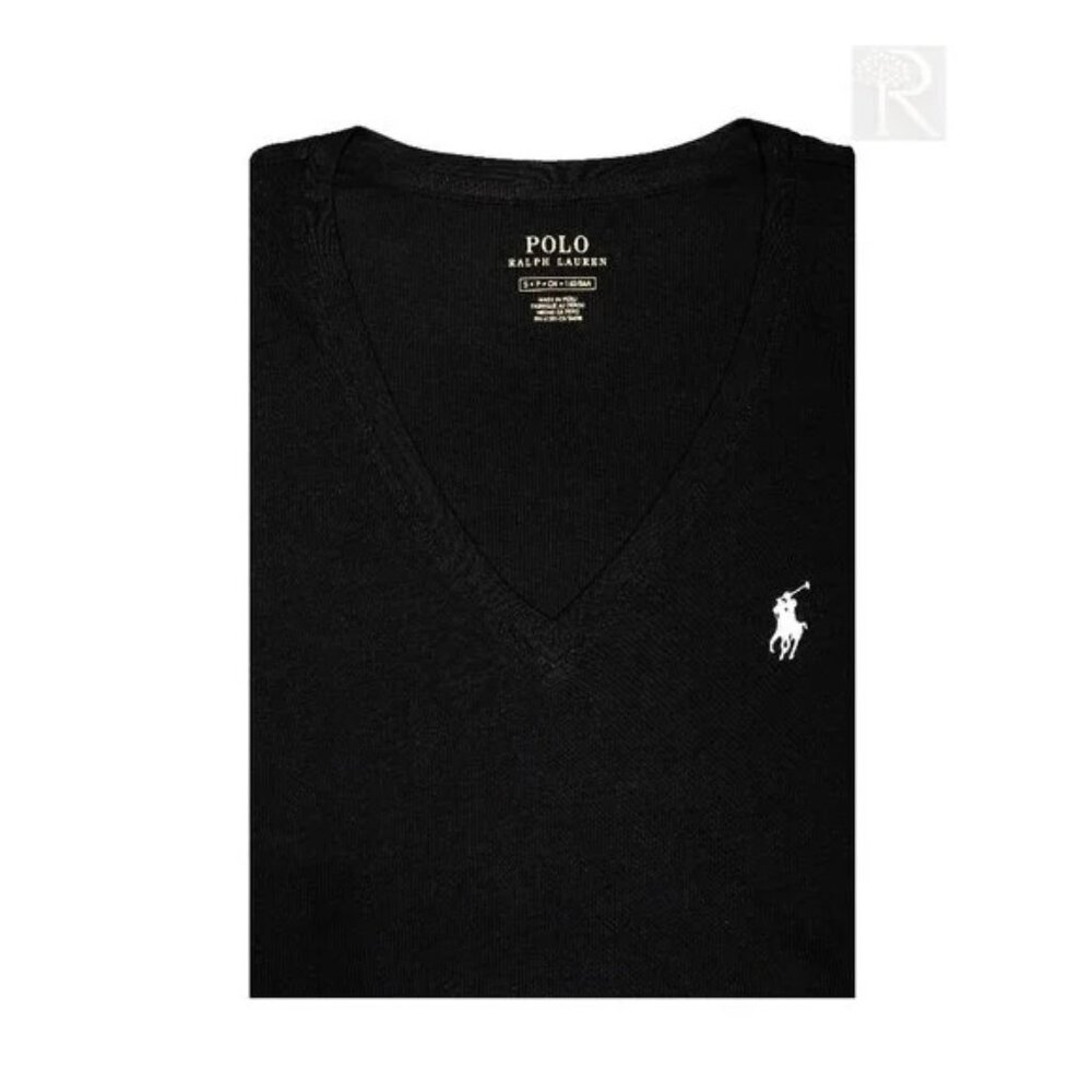 Polo Ralph Lauren Women's Short Sleeve CLSC Fit V-Neck T-Shirt Black - Picture 2 of 2